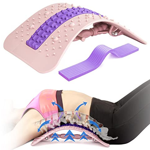Rückenstrecker, Rückenmassagegerät, 2025 Verbessert Rückendehner für Unter und Ober Lendenwirbelsäule, mehrstufige Lendenwirbelstütze mit Massage-Punkte für Bandscheibenvorfall, Skoliose,Rosa