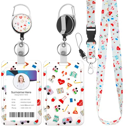 Amabro Porte-Badge Rétractable Avec Cordon Amovible - Protecteur Vertical en Plastique pour Carte d'Identité - Porte-Clés