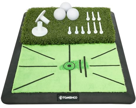 TOMSHOO Golf Impact Mat, Analyzes Swing Path Correct Hitting Action, Partitioned Golf Tee Practice Mat, Putting Simulation, With Ball Tray Rubber Base Indoor Outdoor Hitting Pad