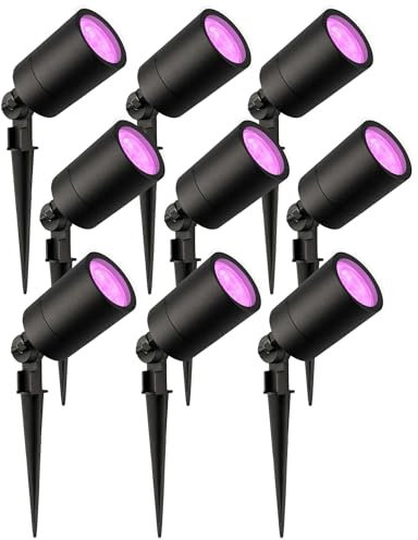 Ledvion - 9X RGBWW LED Strahler, Schwarz, IP65, 5W, RGBWW, 2 Meter Kabel, LED Strahler, Außen Garten Spot