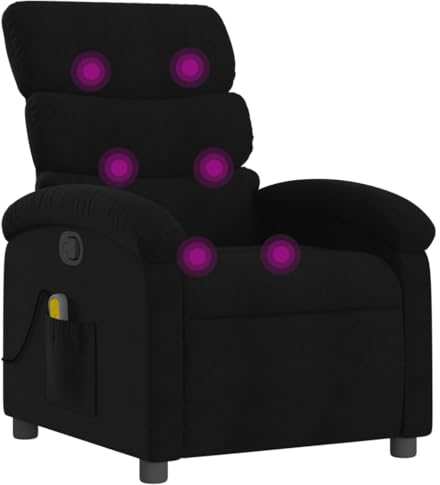 vidaXL Fauteuil de Massage Inclinable, Chaise de Relaxation avec Dossier, Siège avec Repose-Pied, Fauteuil TV de Salon, Moderne, Noir Tissu