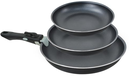 Non Stick Saucepan Set with Removable Handle, Pan with Detachable Handle, 3 Piece Cookware Set, Non-Stick Frying Pan Set for Induction Hobs, Set for All Hobs - 3 Piece