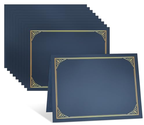 SUNEE 10 Packs Navy Blue Certificate Holders, 250gsm, for 8.5x11 Award Certificates, Certificate Covers with Gold Foil Border