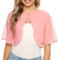Irevial Coprispalle Donna Elegante Bolero Chiffon Maniche a 3/4 Cardigan Corto Estivo in Pizzo Leggero Shrug con Bottone Rosa S