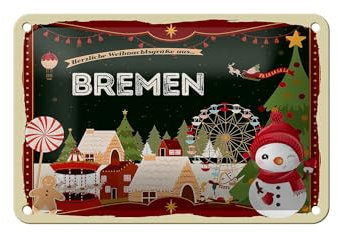 FEMER Blechschild Weihnachten Grüße aus Bremen Geschenk Dekoration 18x12cm