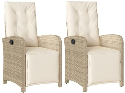 vidaXL Gartensessel 2 STK., Gartenstuhl mit Fußteil, Garten Liegestuhl mit Verstellbarer Rückenlehne Fußstütze, Sessel Relaxsessel Gartenmöbel, Beige Poly Rattan