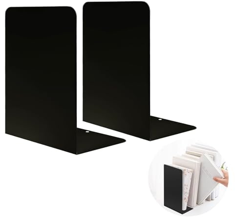 Buchstütze,1 Paar Buchstützen Metall Schwarz Bücherständer Non-Rutsch Book Holder für Geschenk Schlafzimmer Bibliothek Büro Schule und Desktop Organizer