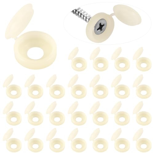 100pcs Screw Cover Caps, Plastic Hinged Screw Caps Folding Screw Covers Small Screw Cap Covers Screw Snap Covers for Screw Heads Protection (Cream Color)
