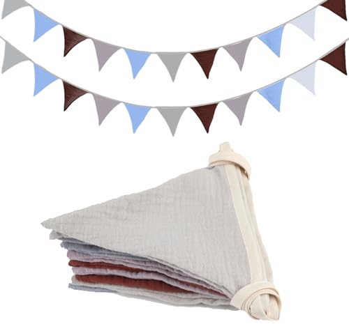 Wimpelkette, Girlande Wimpel Deko Stoff Baumwolle, Mehrfarbig Dreieck Flaggen, Wimpeln Farbenfroh Kinderzimmer, Banner für Geburtstag/Party/Hochzeit/Indoor/Outdoor (2.5m, 5 Farben)