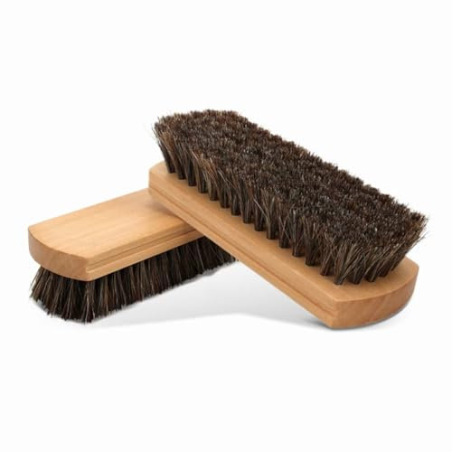 Biglumin Brosse Nettoyage - Brosse à Chaussures en CRIN de Cheval, Brosse Polissage du Cuir, Brosse de Nettoyage avec Manche en Bois, Convient aux Chaussures, sièges Voiture, Cuir (Paquet de 2)