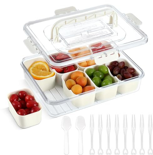 Hejo Snack Box avec Couvercle, Boite Compartiment Alimentaire, Snack Box Compartiment, Assiette à Collation Avec 8 Compartiments, Bol à Collation pour Noix Bonbons Épices Fruits