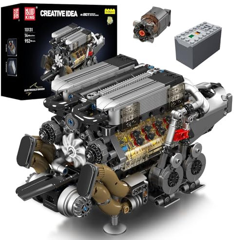 Mould King 10131 MOC Technik (W16) Zwei eng Gestellte V8-Motoren kombiniert -Blockbausatz Technologie Klemmbausteine Bausatz Enthält Motor und Batteriekasten Vier Turbolader (952 PCS+)