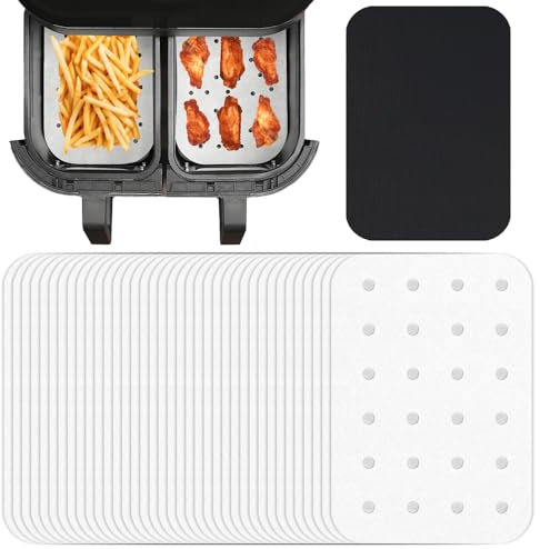INFRAOVENS Air Fryer Parchment Paper Liners for Instant Vortex Plus XL 8qt ClearCook Airfryer, Air Fryer Accessories for 2 Basket, Dual Basket, Two Drawer Instant Pot Air Fryer with NonStick Liner