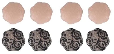 LIFKOME 4paires Cache-tétons Silicone Réutilisables Dentelle De Couvre-tétons Autocollants Forme De Fleur Noir Couleur Peau pour Femmes Parfaits sous Les Vêtements Décolletés