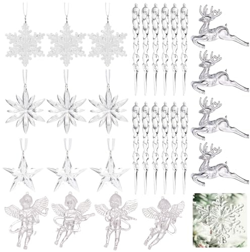 29 Piezas Adornos de Copos de Nieve de Cristal Acrilico CaráMbanos Decoraciones para árboles de Navidad para Decoraciones de áRboles de Navidad