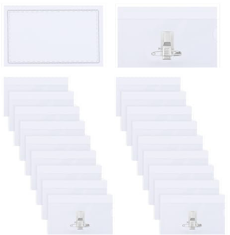 Molain Lot de 20 badges nominatifs, 9 x 5,5 cm, en PVC, pour vêtements, avec clip et épingle, pour l'école, l'entreprise, les conférences, les affaires