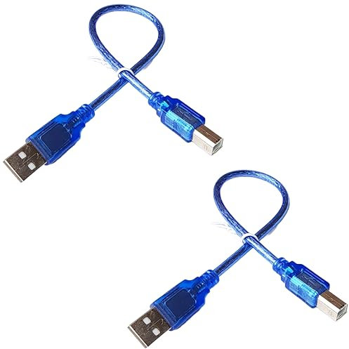 USB 2.0 A to B Data Transfer Cable, 30 cm (1 ft), 2-Pack Short USB Cable for Arduino, 3D Printers, and USB-B Devices