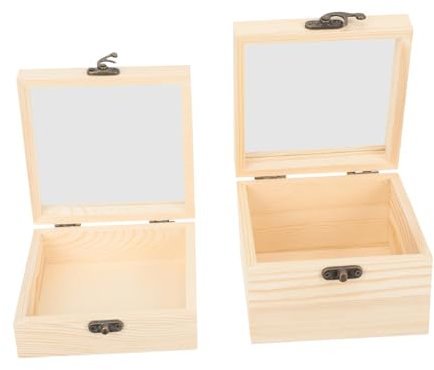 BESTYASH 2 Pièces Lot De Petites Boîtes Bois Avec Couvercle Verre Boîtes De Rangement Pour Cadeaux Bois