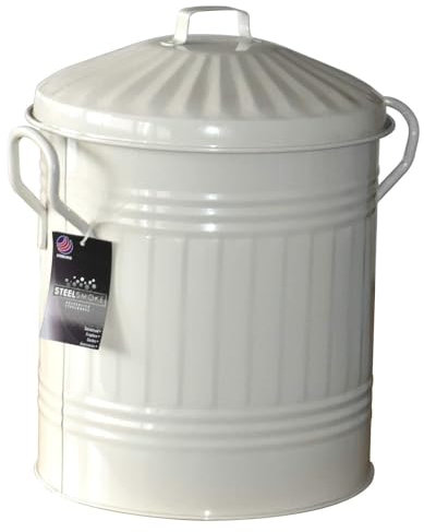 Unibos | Small 13 Litre 13L Round Shape Cream Colour Galvanised Steel Metal Bin Recycle Rubbish Waste Dustbin Bin With Lid