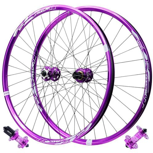 LPYDWZ 26/27,5/29 Zoll Fahrrad Laufradsatz aus Aluminiumlegierung, Nietenfelge 4 Abgedichtete Lager Lila Hybrid/MTB Fahrradräder Felge 32 Loch 7-12 Gang Kassette