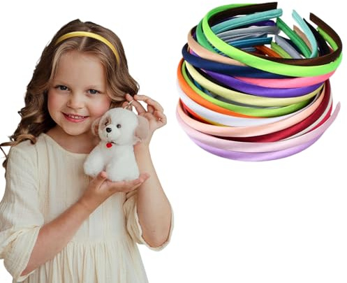 30 Stück Satin 1cm Haarreifen, Satinüberzogenes Stirnband, Einfach Haarreife DIY, Thin Satin Headbands, Plastik Haarband, Einfarbige Haarreif für Damen Mädchen