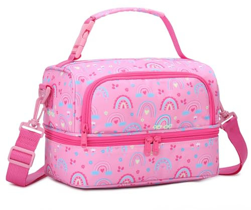 Chase Chic Borsa Termica Bambini, Grande Borsa Termica Porta Pranzo Bambino Bambina Borsetta Frigo Ragazzo Ragazza con Tracolla Staccabile per Picnic Scuola 3-12 Anni, Arcobaleno Rosa