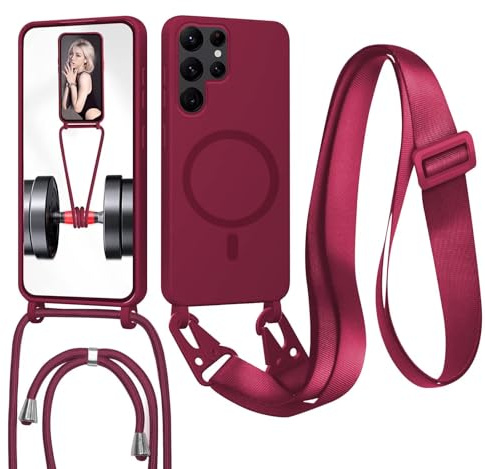 GoodcAcy Handykette Hülle für Samsung Galaxy S23 Ultra mit Band Halsband Lanyard (abnehmbar) Handyhülle, Kordel zum Umhängen,Magnetisch Stoßfest Silikonhülle Wireless Charging kompatibel,rot