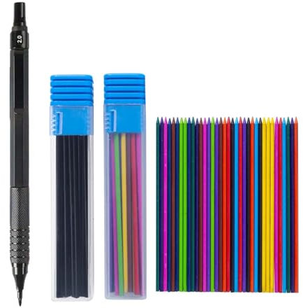 JOMPENS Ensemble de porte-mines en métal de 2 mm avec 72 recharges colorées 2B et 2 boîtes, crayons automatiques pour peinture de croquis pour bureau, papeterie, noir