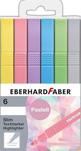 Eberhard Faber Slim Textmarker Pastelltöne Box mit 6 farbigen Stiften, Markierung, Dokument, Bücher, Schule, Arbeit, Universität, Büro, Lehrer, Studentenbedarf, Schreibwaren-Set, Partytütenfüller