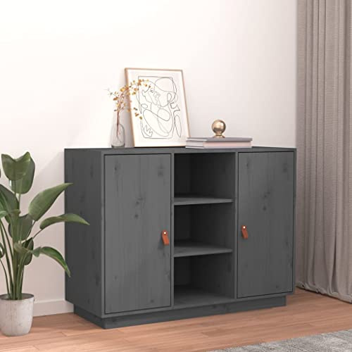 Teenpull Graues Sideboard aus Massivholz Kiefer, 100x40x75 cm, mit Stauraum und Türen, für Wohnzimmer und Esszimmer, Robustes Buffet Möbelstück