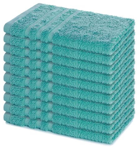 Lavea® 10er Set Gästehandtücher Set, Gästetücher 30x50 cm, Frottee Gästetuch aus 100% Baumwolle, Handtücher Set, weich und saugstark, Serie Elena, 60 °C waschbar, Handtuch, Türkis