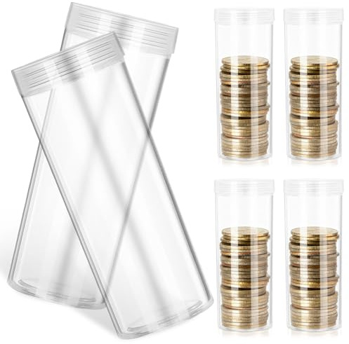 TOYANDONA Münzröhrchen 6 Stück aus Kunststoff Transparente Aufbewahrungsröhren mit Schutzkappe für Münzsammler und Münzspenderhalter 32mm Durchmesser Leicht zu Reinigen