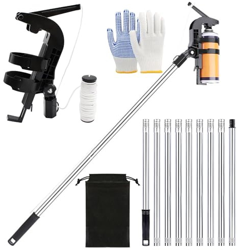 Sprühdosen verlängerung 4 m Teleskopstange mit Adapter | und verstellbarem Winkel, Verlängerungsstange für Aerosoldosen, inkl. Handschuhe und Aufbewahrungstasche
