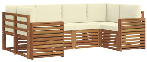vidaXL Sofagarnituren 6 pcs Natur und Creme Massivholz Akazie, Garten und Terrasse, modernes Outdoor-Sofa, gemütliche Lounge, langlebige Sitzgruppe