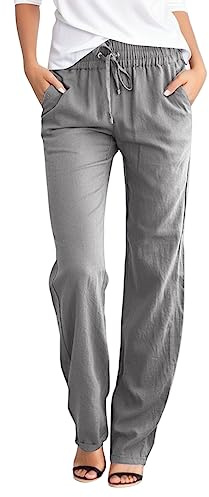 Luadnysin Pantaloni Donna in Lino Estivi Eleganti Larghi Leggeri Vita Alta per Uscite e Spiaggia