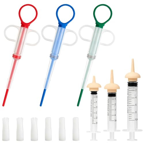 Maylatte tablettgivare för katter och hundar, multifunktionellt utfodringsset med doseringssprutor 3 ml/5 ml/10 ml, medicin och mjölkspruta för små djur, unga djur, kattvalpar och hundbebisar