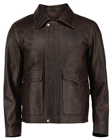Indiana HF-Lederjacke für Herren, Harrison-Used-Look, Echtlederjacke, Rindsleder, Herrenbekleidung, HFord-Stil, Braun im Used-Look, S