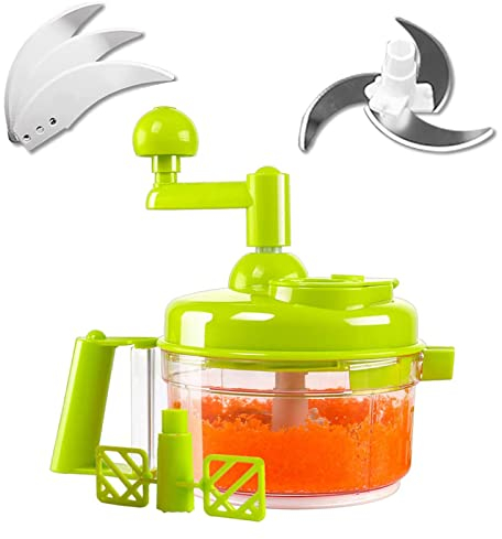 TENTA KITCHEN Manuel à Légumes Fruits et Viandes Hachoir de 3-Lames pour Oignon ail Persil Noix Découpe Légumes Fruits d’Une Grande Capacité de 800ml avec Une Lame de mélangeur