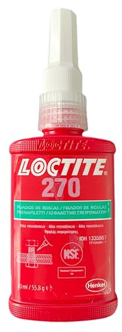 LOCTITE 270 Frenafiletti ad alta resistenza, Verde, 1 flacone x 50ml | Bloccaggio permanente di bulloni, dadi e prigionieri, Per tutti i metalli, Resistente a urti e vibrazioni