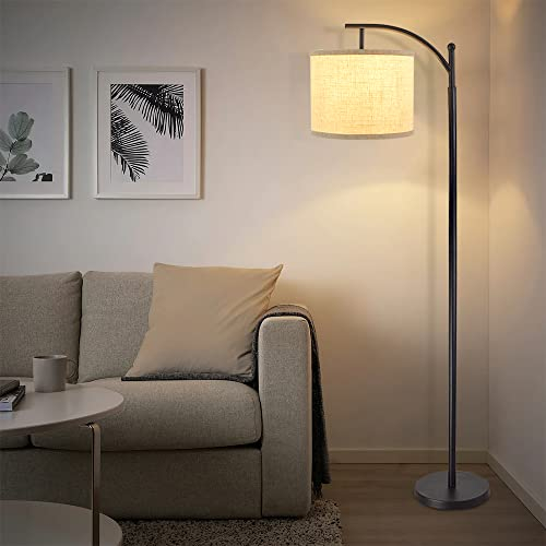 DLLT Retro Stehleuchte aus Metall mit Fußschalter, 3000k Warmweiß Vintage Leinen Lampenschirm, Augenschutz Leselampe für Wohnzimmer, Studio, Schlafzimmer, Arbeitszimmer(Inklusive E27 Glühbirne)