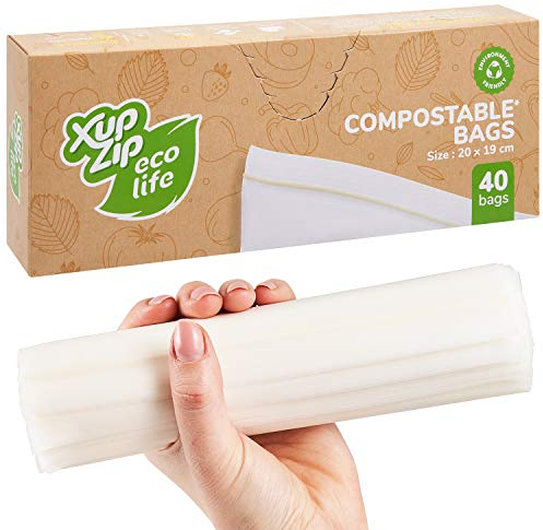Biodegradable Ziplock Bags by XupZip™ | 100% Compostable Sandwich Bag Pack | Food Storage Bags with Airtight Seal | BPA Free Lunch Bag for Home, Work, Travel | Multi-Purpose Freezer Bag - 40 Count