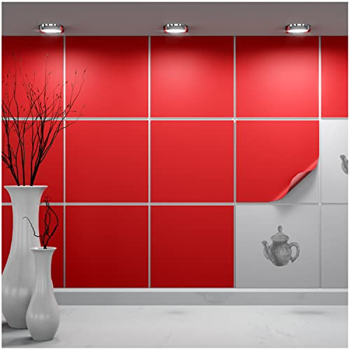 FoLIESEN - Adesivi per piastrelle 20x20 cm | Adesivi murali autoadesivi per bagno e cucina I Resistenti ai graffi e rimovibili | 6 Decalcomania per piastrelle, .:Rosso opaco