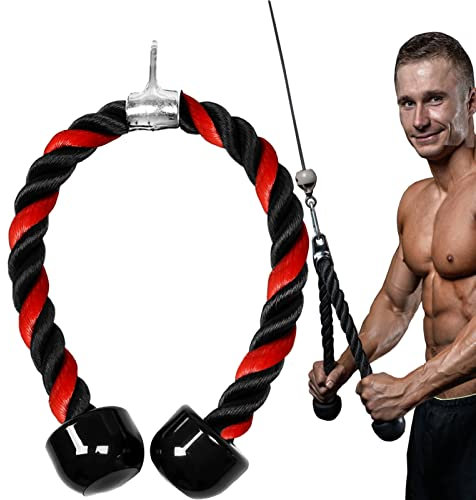 Taeku Corda Tricipiti Palestra, Nylon Manici Antiscivolo Tirare Giù Corda Attaccatura Intrecciato Cavo Tricep Corda per Fitness in Palestra O Casa (Rosso 90CM)