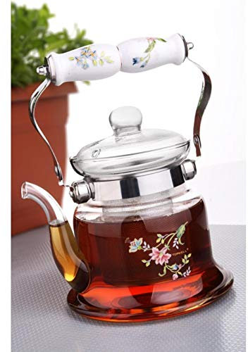 tetera de cristal resistente al fuego Pyrex 5 tamaños diferentes con filtro ignífugo y tetera de vidrio con colador de 1100 ml