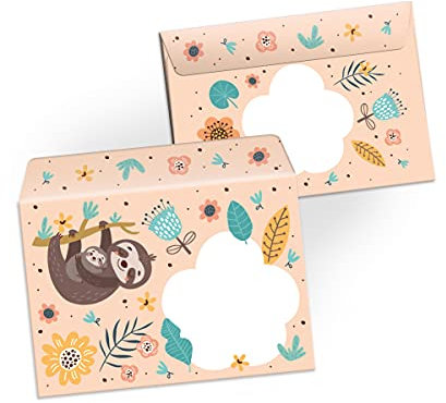 Umschläge mit Kindermotiv Tiere Faultier für Einladungskarten Gutscheine Geldgeschenke DIN C6 (15 Umschläge/selbstklebend mit Abziehstreifen)