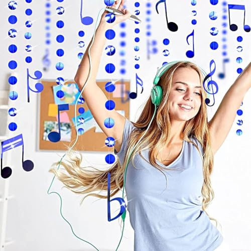 10 Saiten Königsblau Kreis Papier Girlanden Musiknoten Ornamente für Tiktok Party Dekorationen Geburtstag Hochzeit Brautdusche Party Wand Decke Fenster Dekor