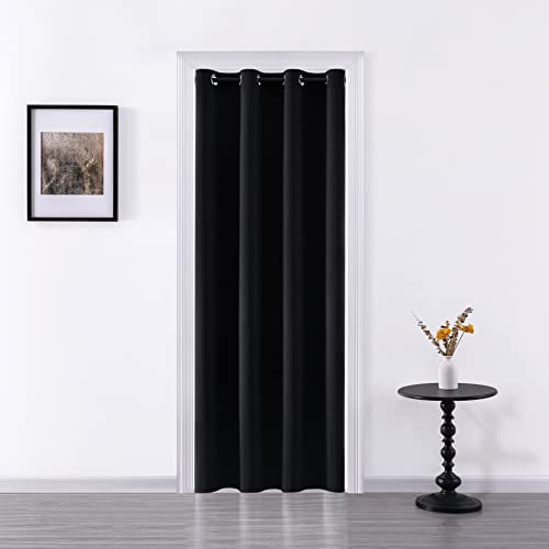 CUTEWIND Rideau de porte simple à œillets – Rideau de porte imperméable et thermique – Rideau de porte résistant au froid – 119 x 208 cm – 1 panneau noir