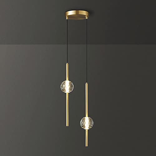 Machine Double Head Ceiling Pendant Light Fitting, Modern Crystal Glass Brass Ceiling Pendant Light Metal G9 Lamp Holder Hanging Pendant Lamps for Kitchen Island Dining Table Bedroom (Size : C)