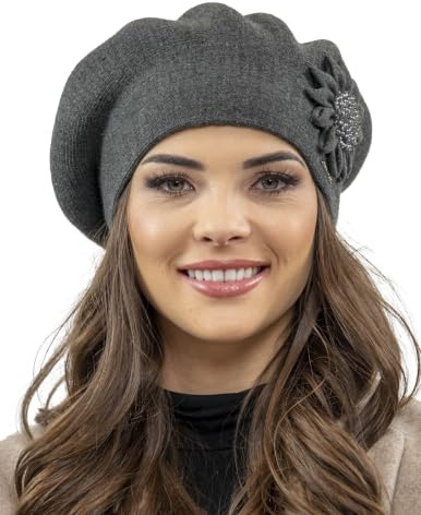 VIVISENCE Winter Baskenmütze Für Damen Herbst Warme Barette Mit Zarter Blumenapplikation Frauen Elegante Klassischem Stil Perfekte Für Herbst Und Wintertage Modell 7048