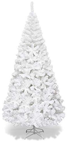LIFEZEAL Künstlicher Weihnachtsbaum, Tannenbaum Material PVC, Kunstbaum mit Zweigen dicht, inkl. Stahlständer, Christbaum für Zuhause Büro, Weiß (210 cm)